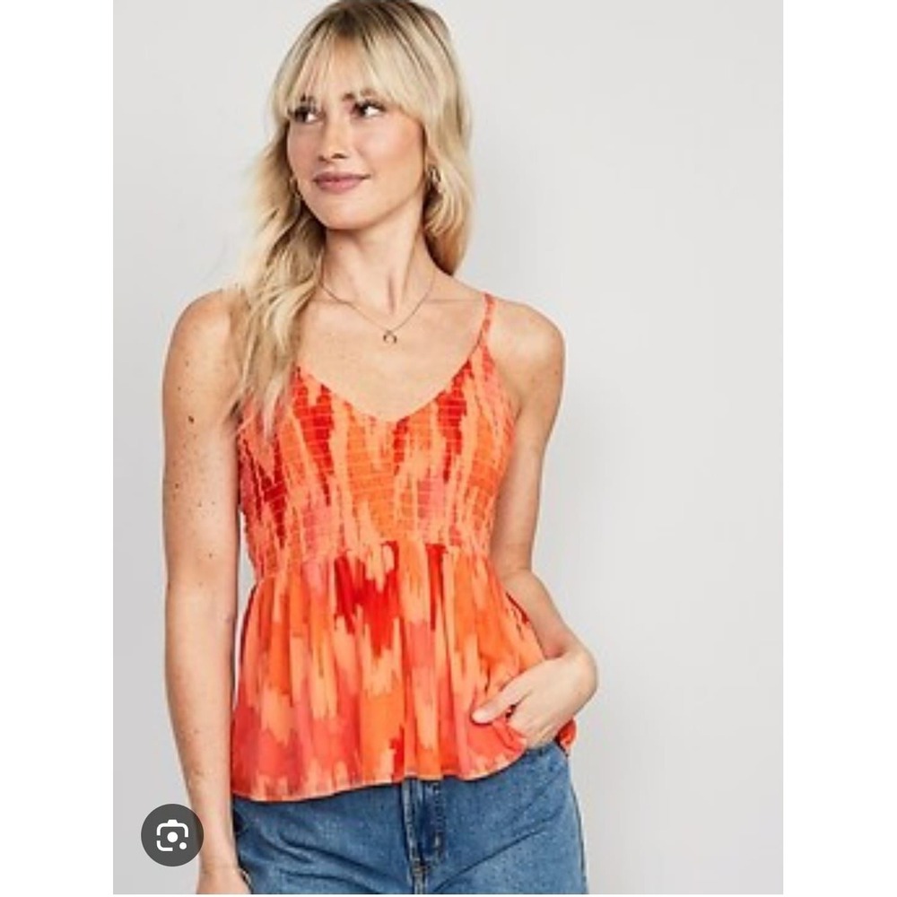 Old Navy Smocked Peplum Cami‎ Orange Tie Dye Print Women's Size M